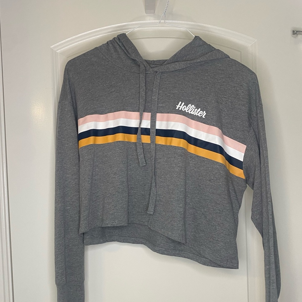 Hollister stripped crop long sleeve shirt with a hoodie